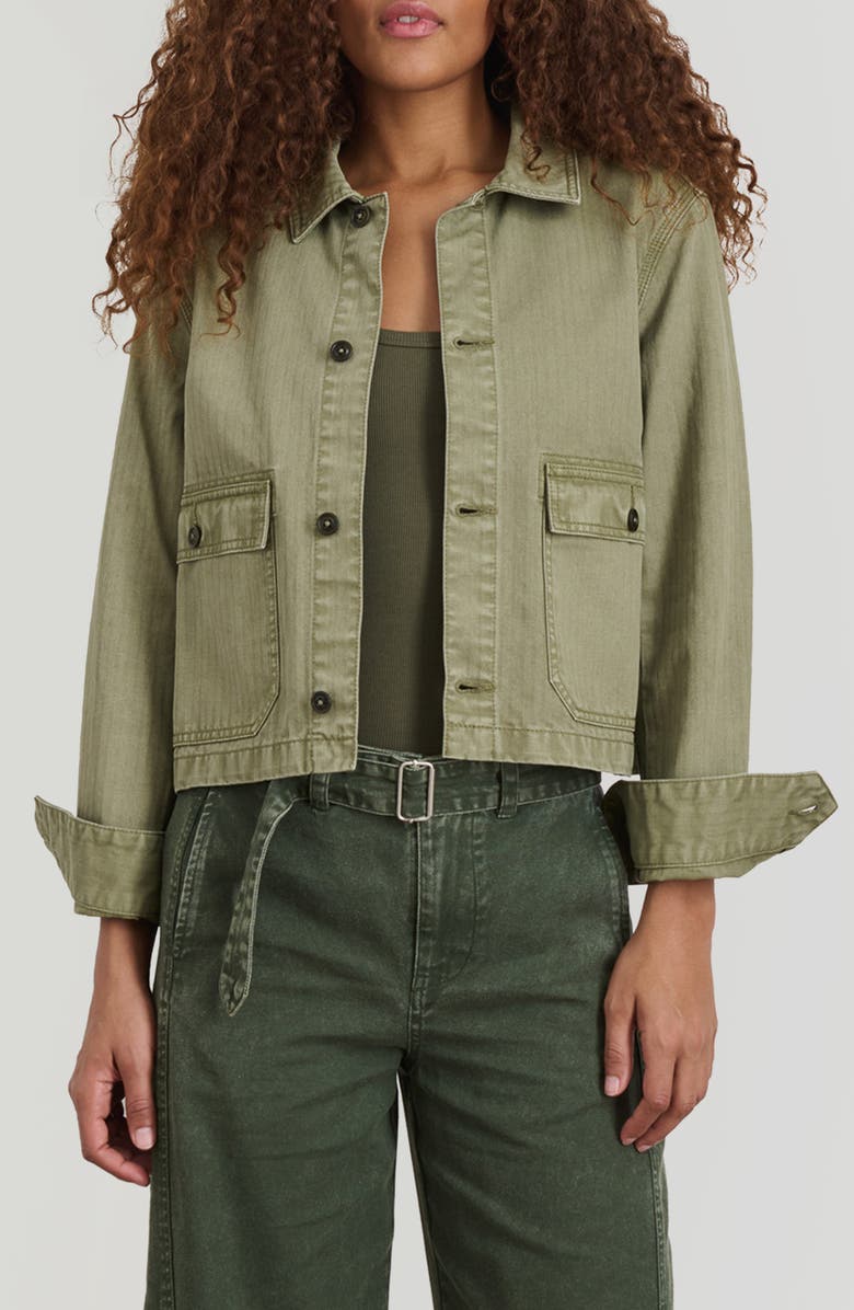 Alex Mill Marfa Crop Herringbone Twill Work Jacket, Main, color, Vintage Olive