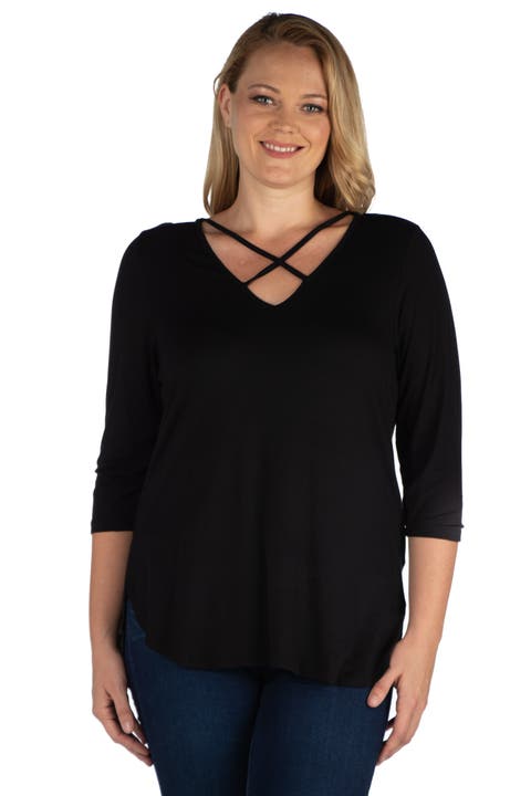 Plus Size Criss Cross Round Hemline  Tunic Top