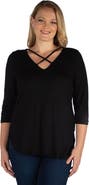 24seven Comfort Apparel Plus Size Criss Cross Round Hemline  Tunic Top
