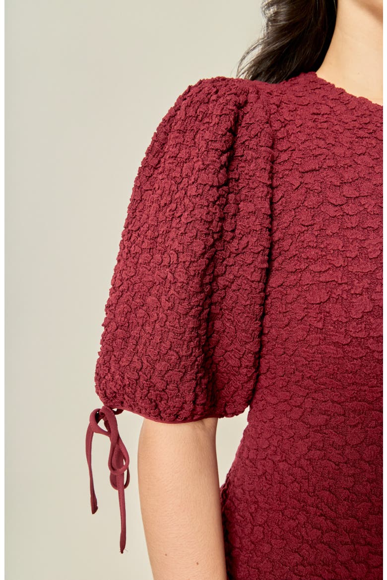 Smocked Puff Sleeve Midi Dress, Alternate, color, BURGUNDY