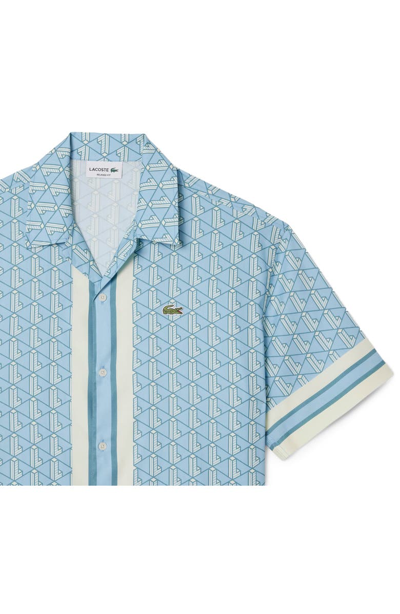 Lacoste Relaxed Fit Monogram Print Cotton Blend Camp Shirt, Alternate, color, Gil Overview/ Limestone