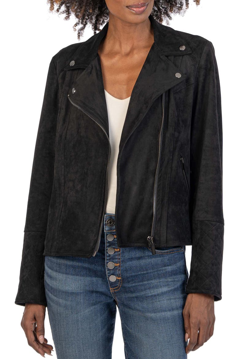 Emma Faux Suede Moto Jacket, Main, color, BLACK