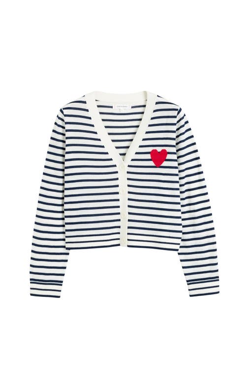 Chinti & Parker Striped Merino Cardigan In Cream/navy/true Red