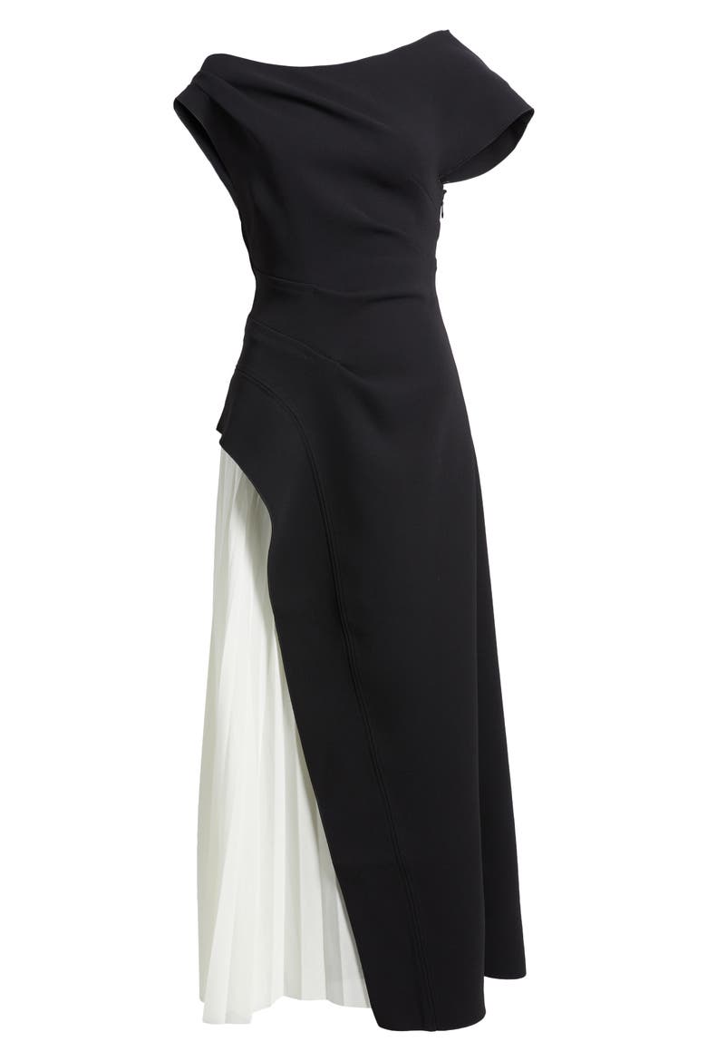 Sudden One-Shoulder Contrast Gown, Alternate, color, BLACK WITH IVORY