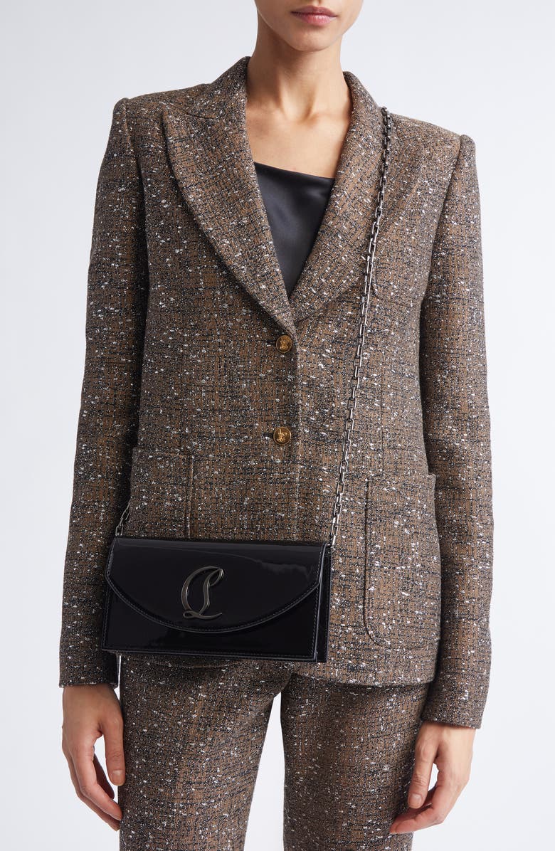 Christian Louboutin Loubi54 Patent Leather Clutch, Alternate, color, Black/ Gun Metal