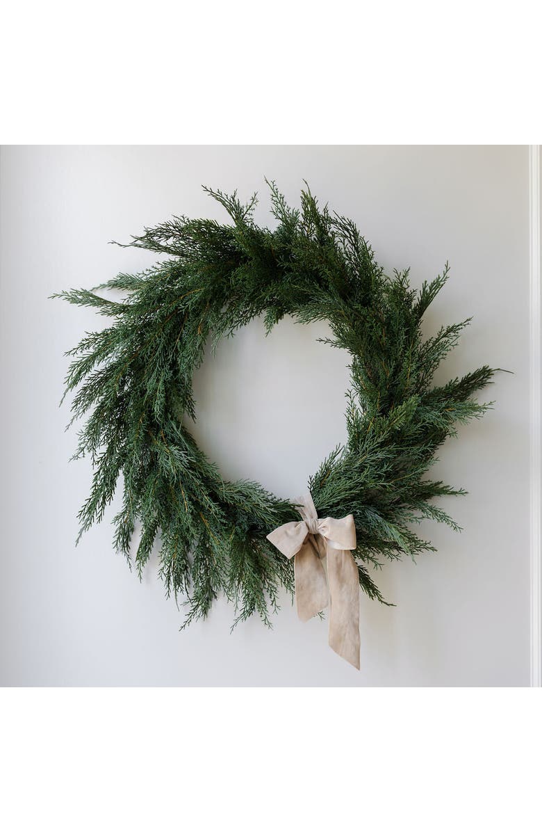 CG Hunter 30" Faux Evergreen Cedar Wreath, Alternate, color, Green