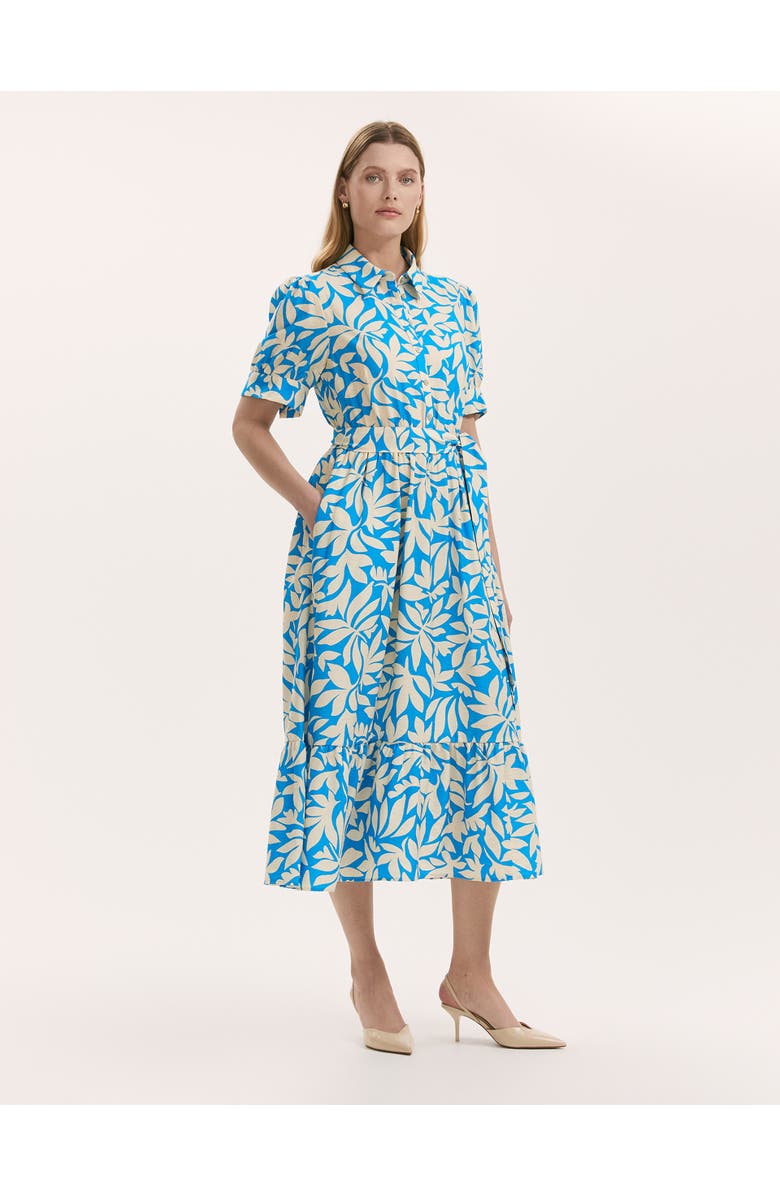 Finery London Liana Floral Midi Tiered Dress, Main, color, Blue Leaf