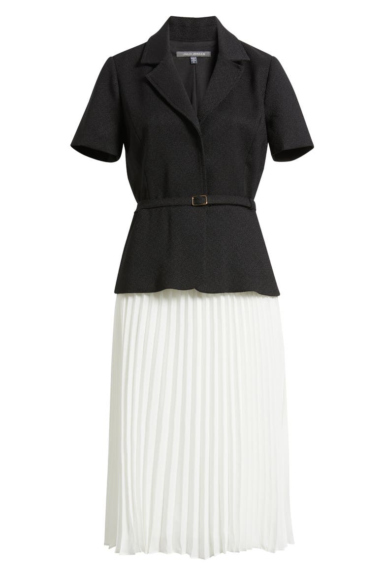 Faux Two-Piece Short Sleeve Belted Midi Dress, Alternate, color, BLACK/IVOR