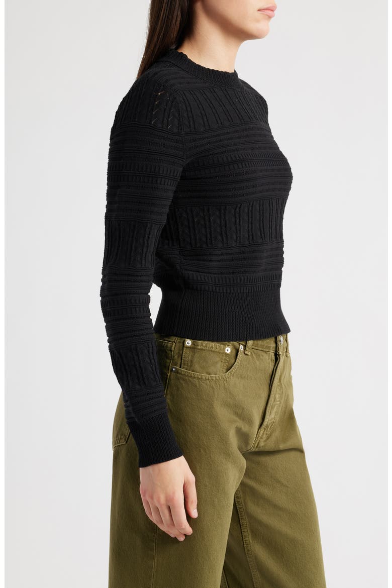 Cotton Crewneck Sweater, Alternate, color, BLACK
