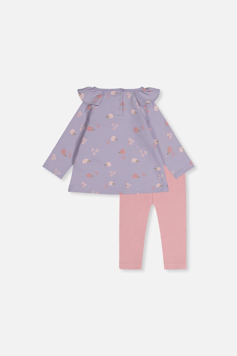 Organic Cotton Ruffle Shoulder Hedgehog Tunic and Legging Set, Alternate, color, Purple Hedgehog Print