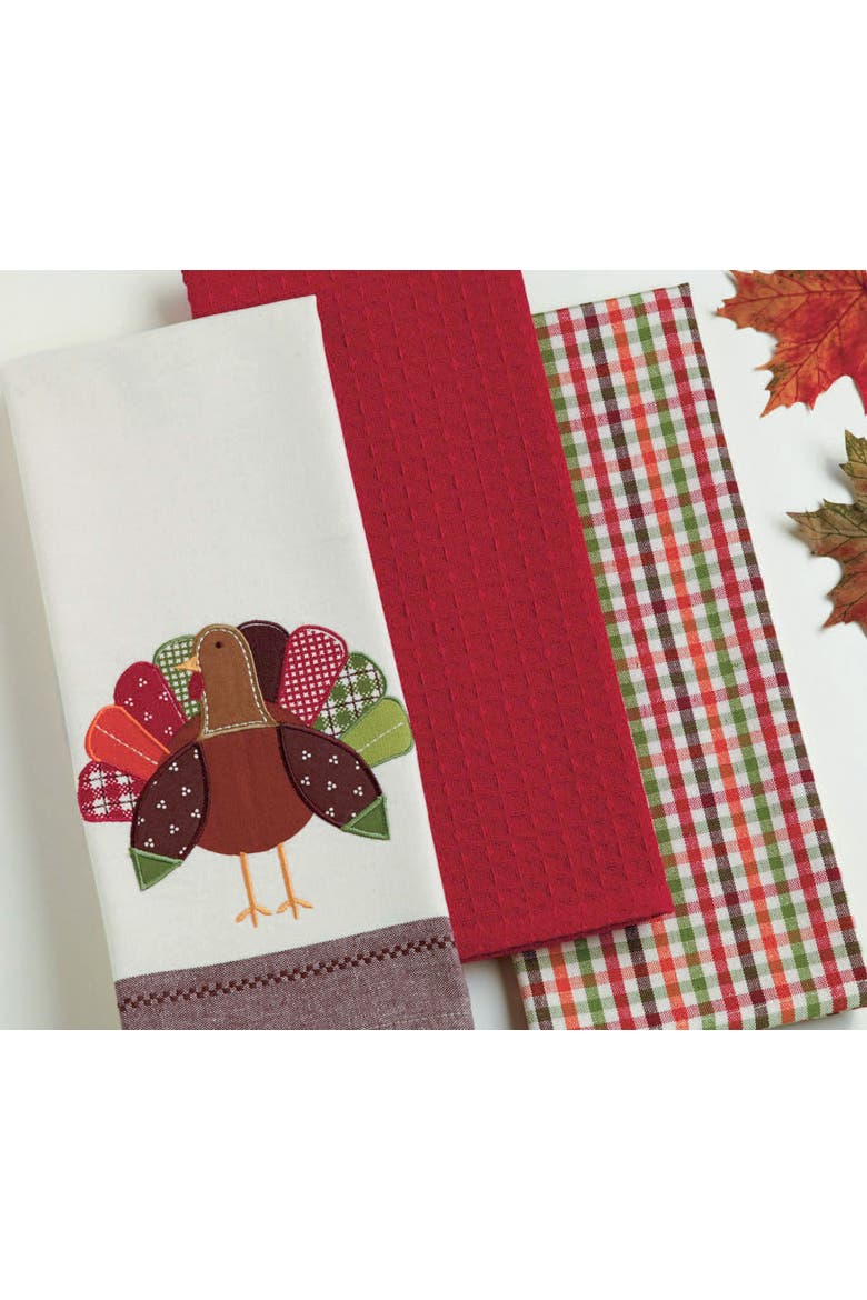 Fall Turkey Embroidered Assorted Dishtowel Set/3, Alternate, color, Fall Turkey