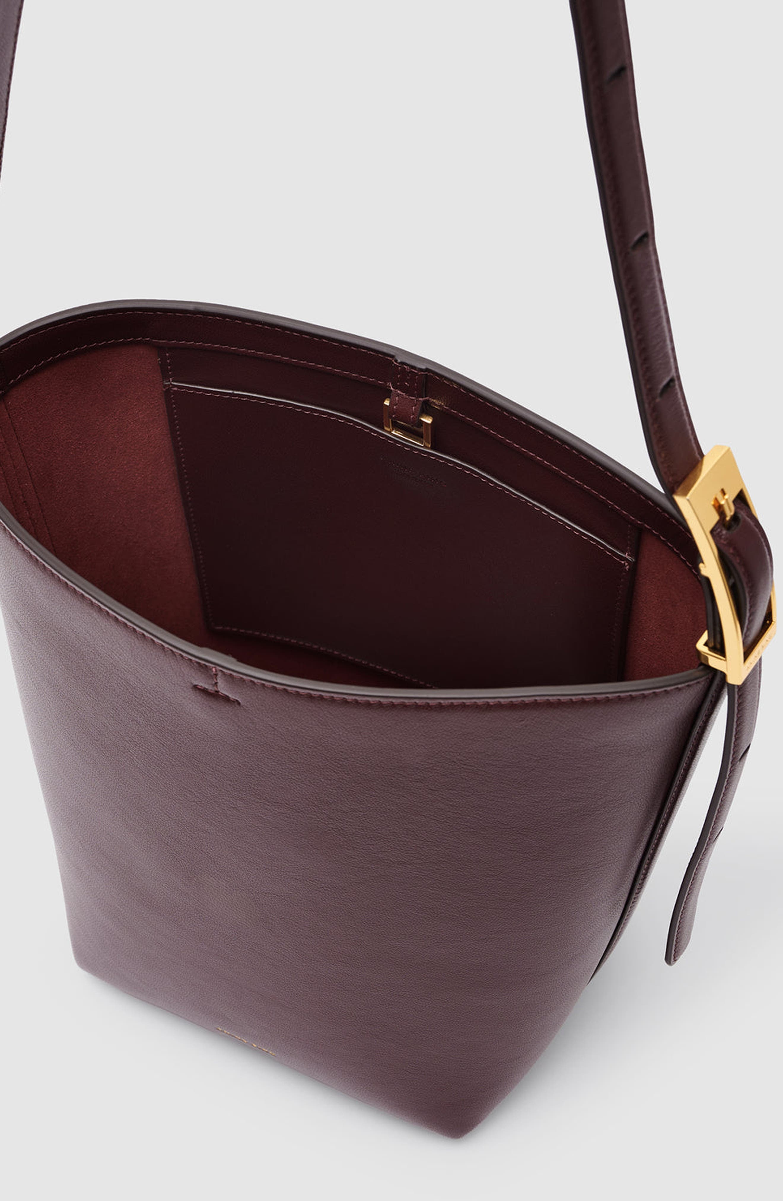 Elly Medium Grained Leather Bucket Bag, Alternate, color, Fig