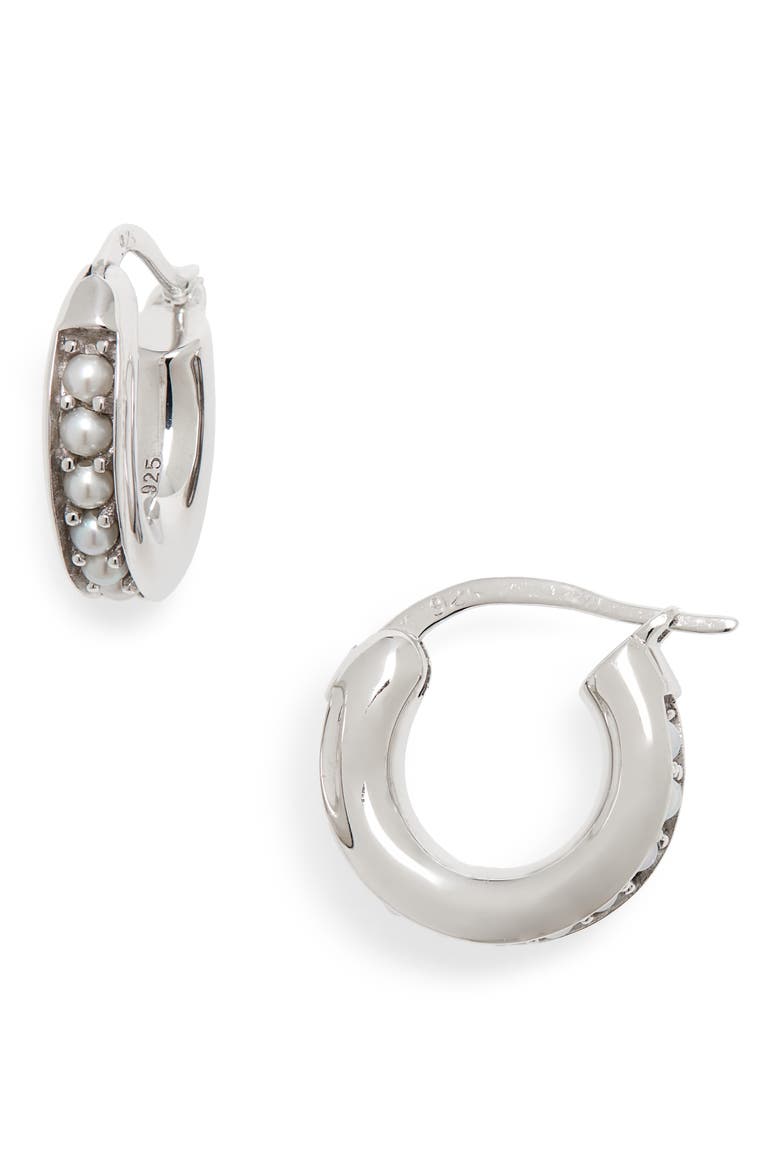 Small Freshwater Pearl Hoop Earrings, Main, color, 925 STERLING SILVER/ 9K GOLD