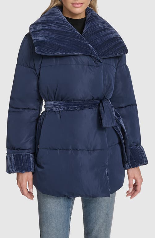 Andrew Marc Emerson Velvet Lined Puffer Coat In Blue