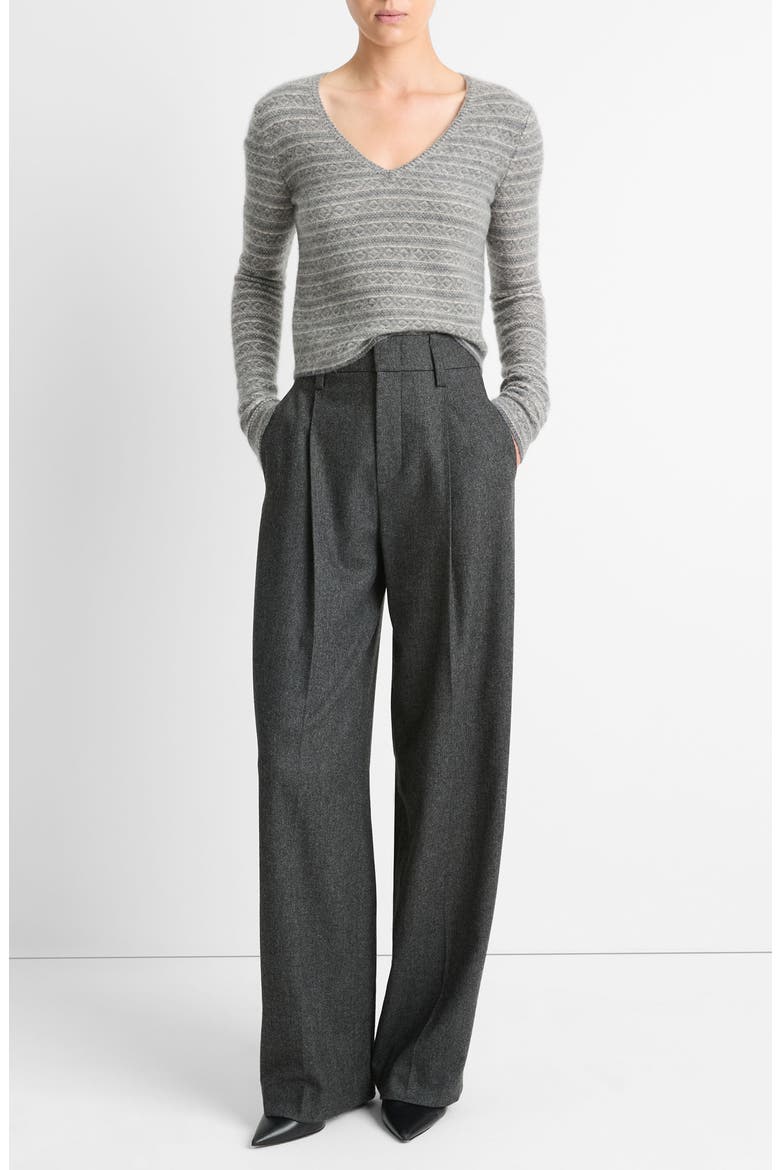 Fair Isle Cashmere V-Neck Sweater, Alternate, color, MED HEATHER GREY COMBO