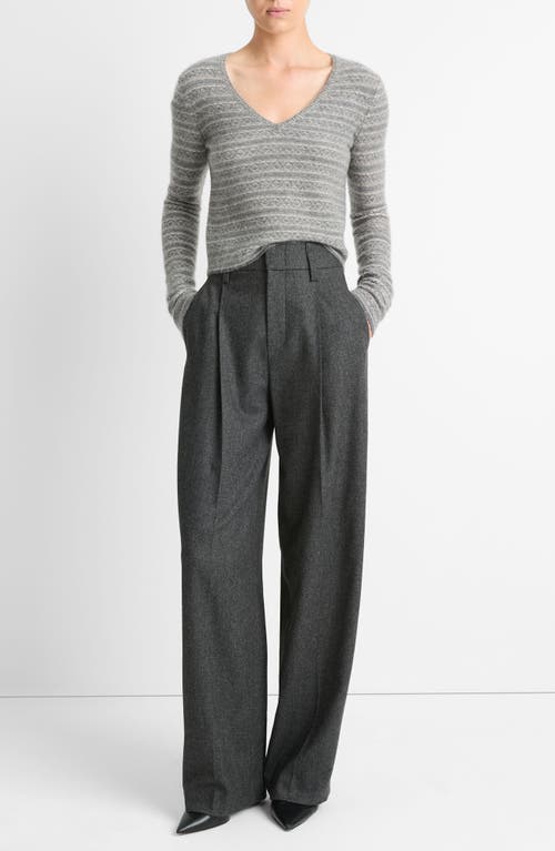Shop Vince Fair Isle V-neck Cashmere Sweater In Med Heather Grey Combo