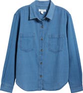 Treasure & Bond Herringbone Indigo Button-Up Shirt