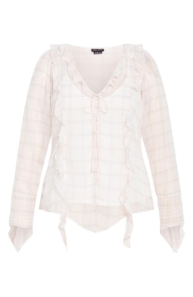City Chic Sweet Nothings Ruffle Top, Alternate, color, Mini Check