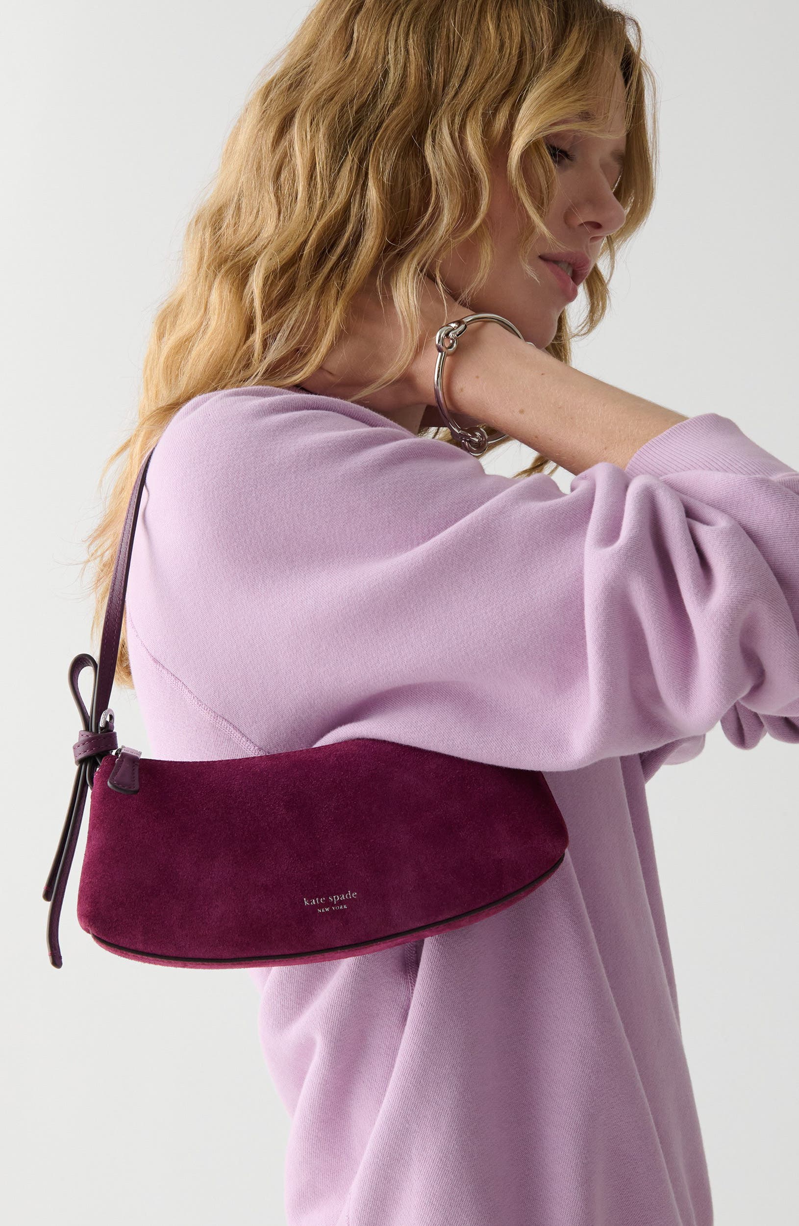 loop suede pochette bag, Alternate, color, PURPLE AGATE
