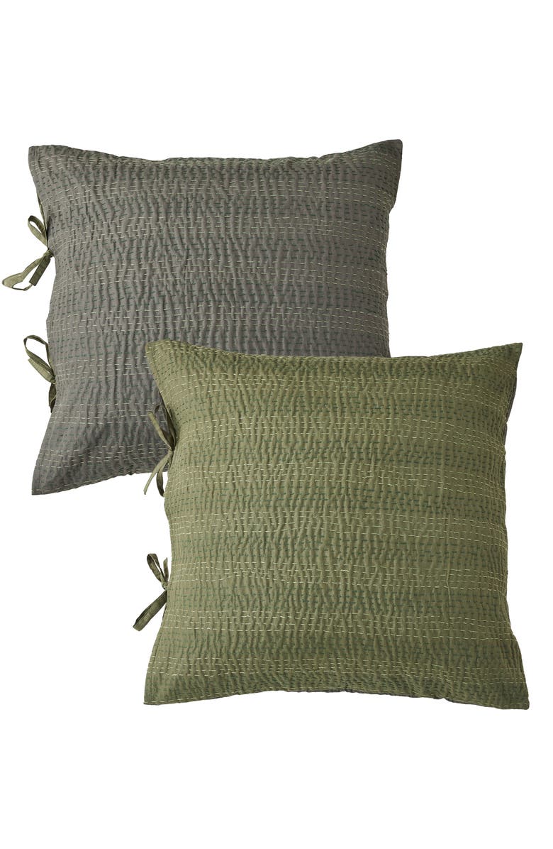 MELANGE HOME Kantha Set of 2 Reversible Cotton Shams, Main, color, Forest And Olive
