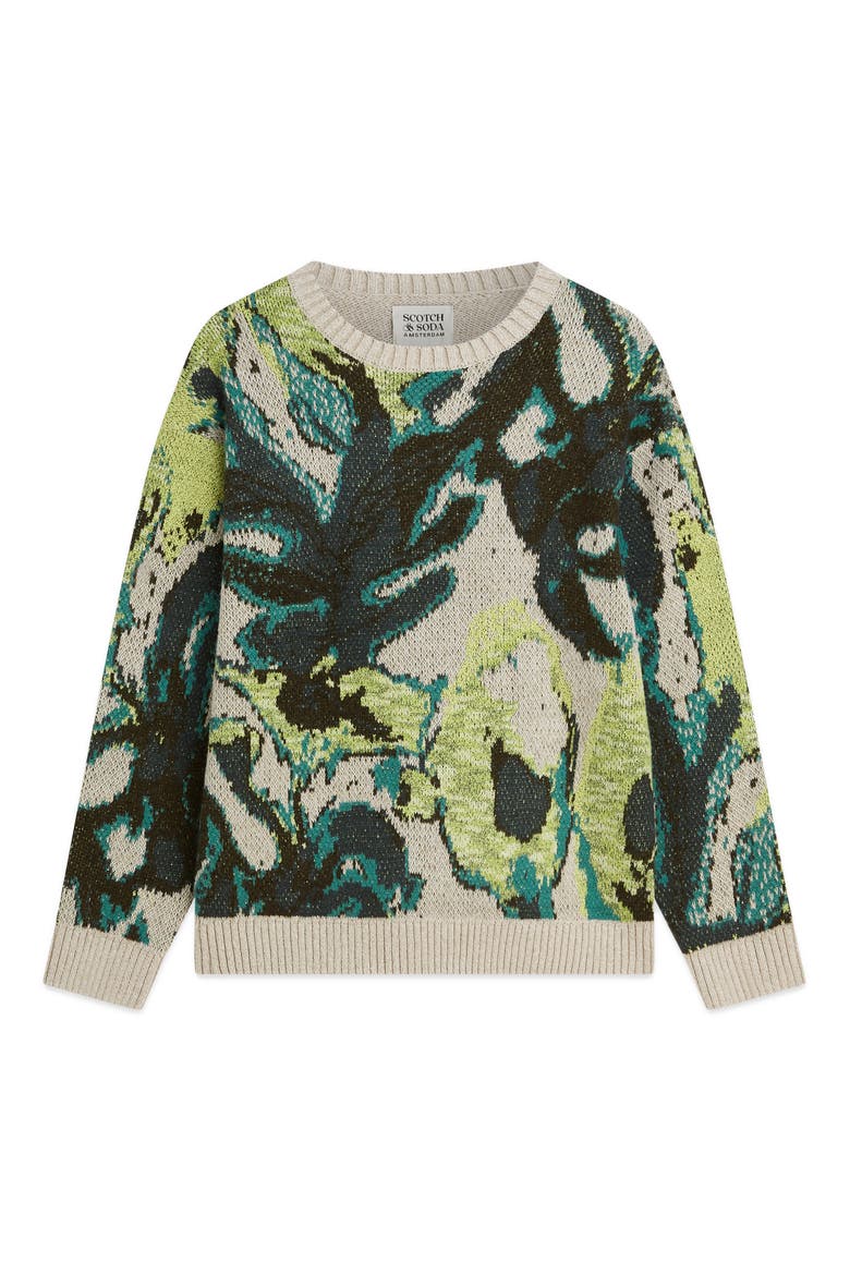 Oversize Floral Watercolor Crewneck Sweater, Alternate, color, WATERCOLOR