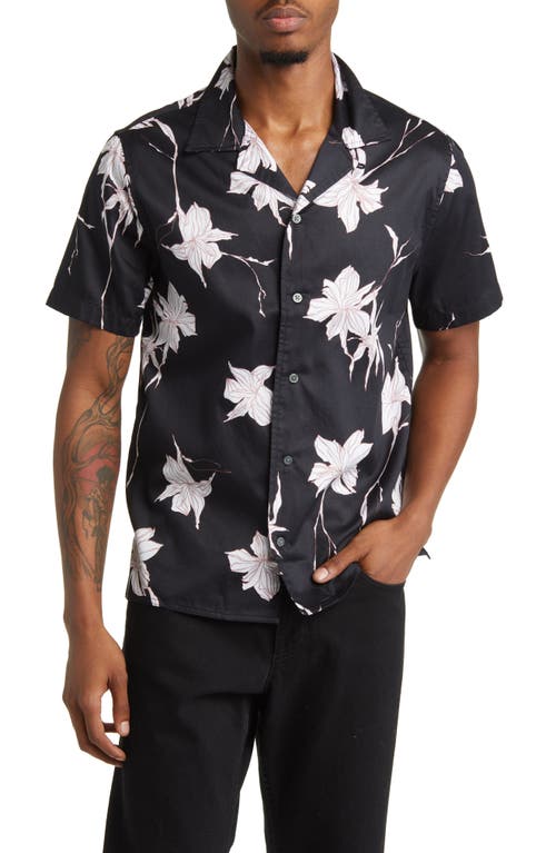 John Varvatos Danny Floral Short Sleeve Button-Up Camp Shirt in Ink Blue 