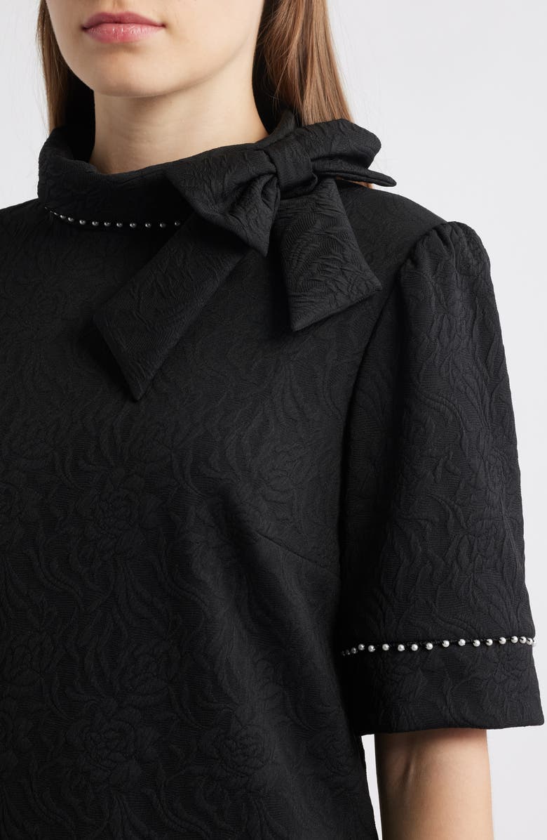 Julia Jordan Bow Neck Faux Pearl Trim Sheath Dress, Alternate, color, Black