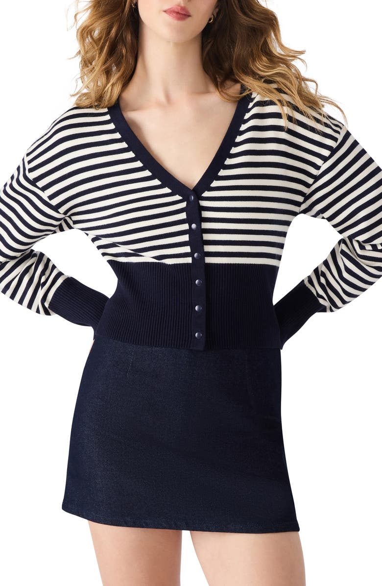 Steve Madden Lauryn Stripe Crop Cardigan, Main, color, Midnight