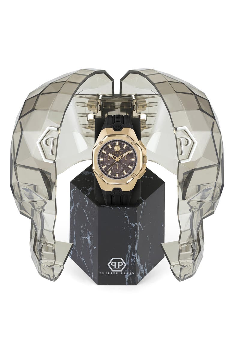 PHILIPP PLEIN Octagon Silicone Strap Chronograph Watch, 44mm, Alternate, color, Ip Yellow Gold