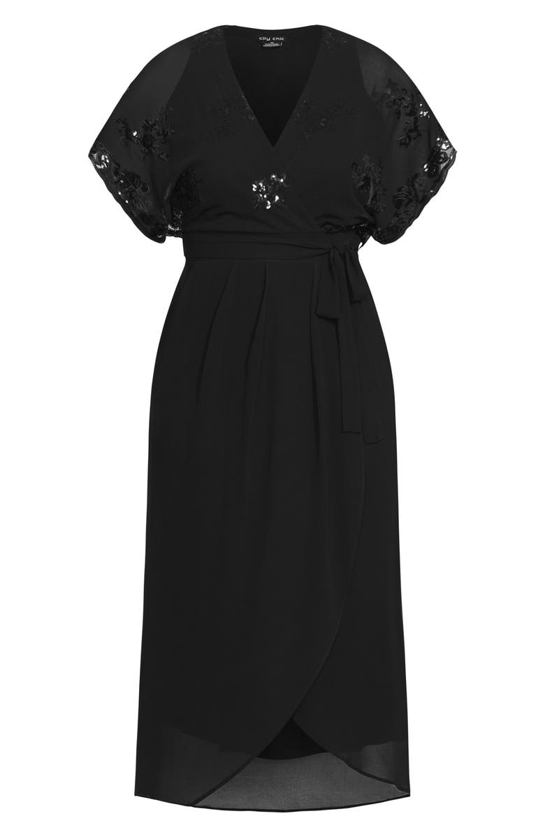 City Chic Sequin Bodice Faux Wrap Maxi Dress, Alternate, color, 