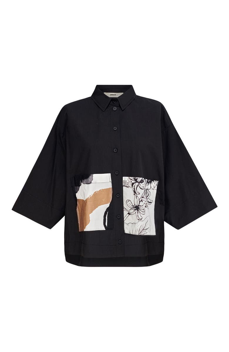 Alembika Boxy button-up shirt with contrast printed pockets, Alternate, color, 