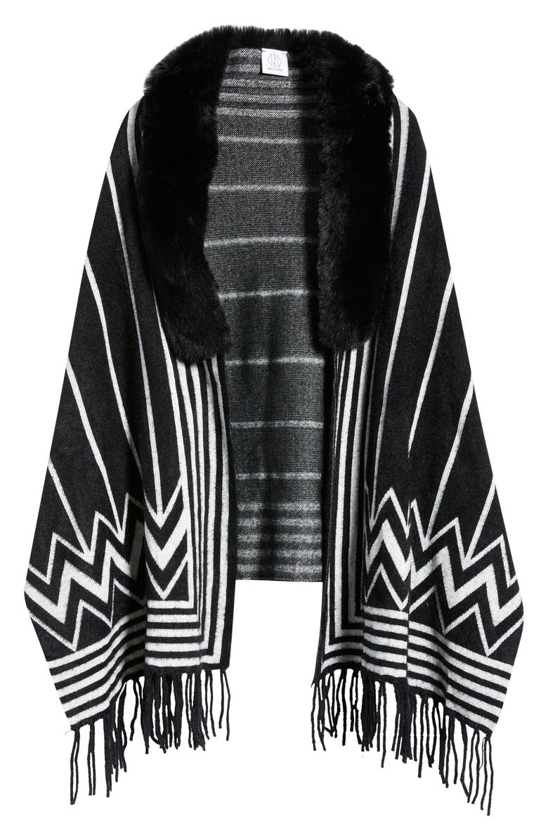 NIKKI LUND Lagertha Faux Fur Trim Wrap, Alternate, color, Black
