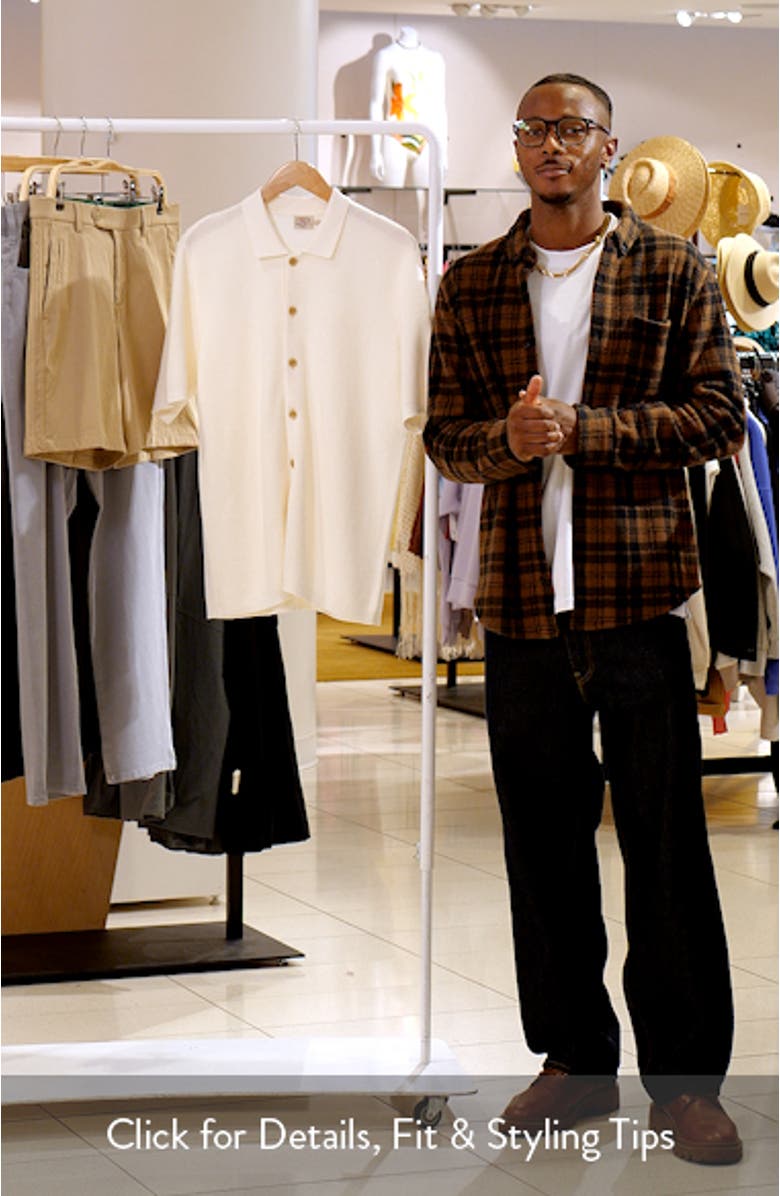 Sunwashed Waffle Stitch Short Sleeve Organic Cotton Button-Up Sweater Shirt, sales video thumbnail