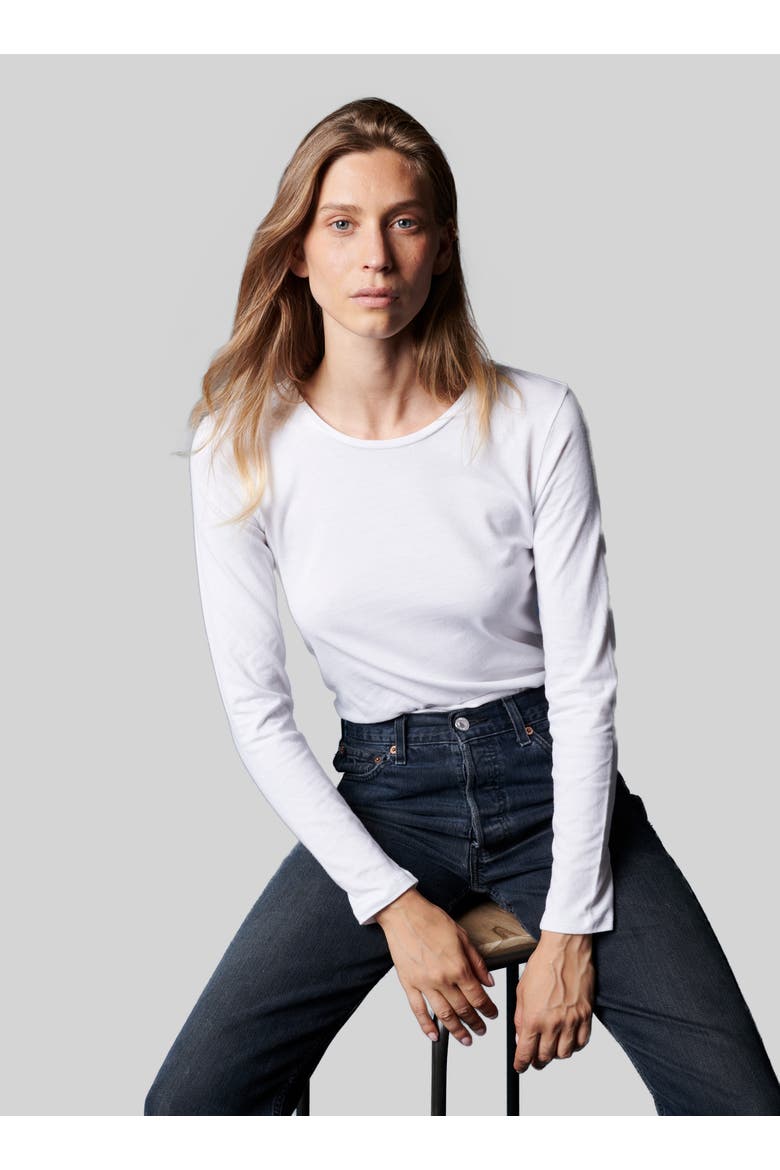 Cotton 'Silk Touch' Long Sleeve Crewneck T-Shirt, Main, color, BLANC