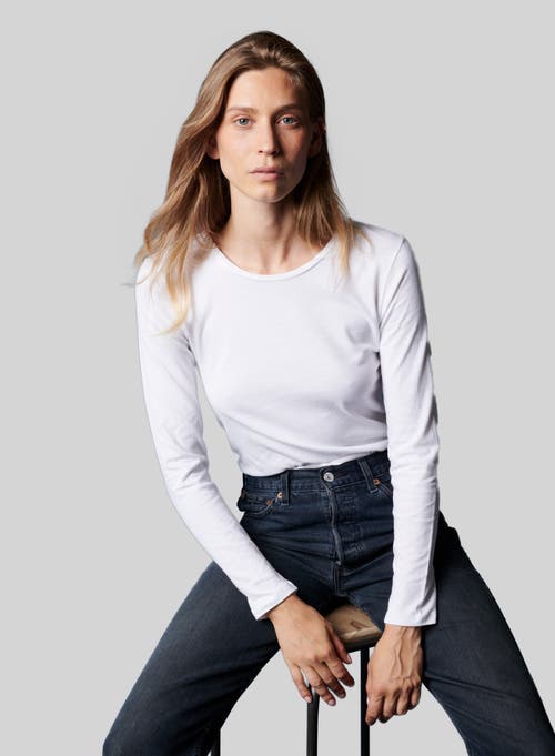 Majestic Filatures Cotton 'Silk Touch' Long Sleeve Crewneck T-Shirt in Blanc  product