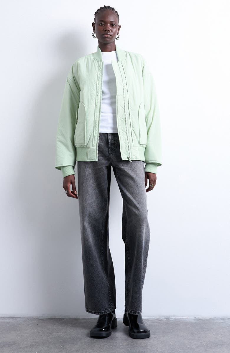 Topshop Techy Bomber Jacket, Alternate, color, Light Green