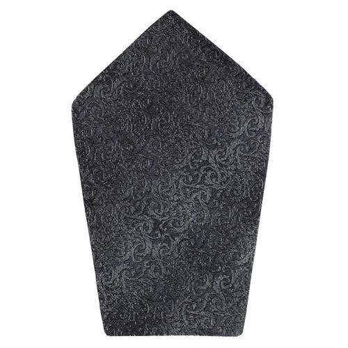 Trafalgar Esteban Scrolling Vines Tone On Tone Patterned Silk 12x12 Pocket Square In Silver And Black