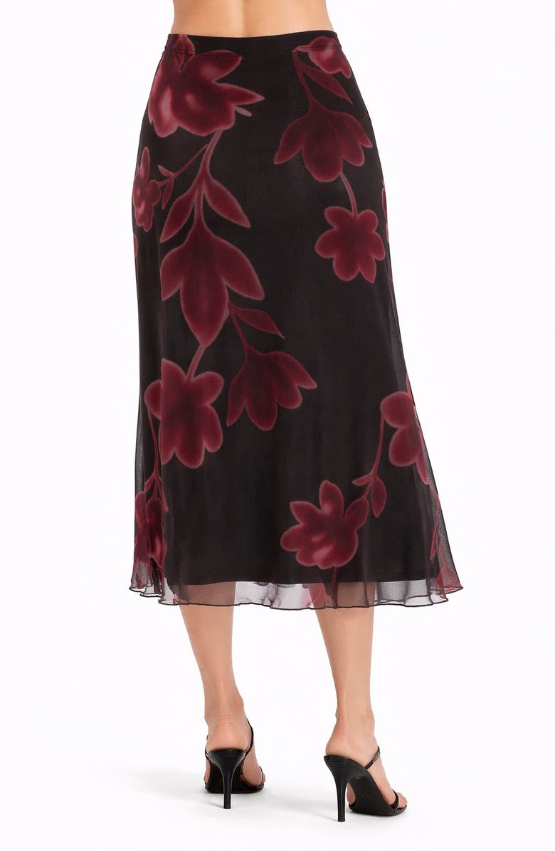 TASH AND SOPHIE Floral Mesh Midi Skirt, Alternate, color, Black/ Magenta