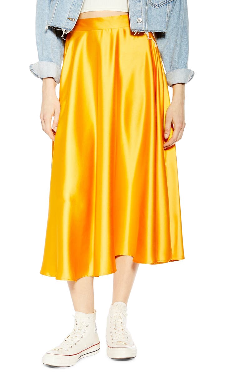 Topshop Full Circle Satin Midi Skirt, Main, color, 