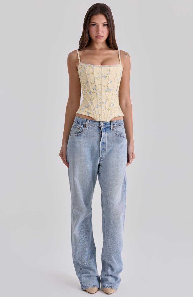 HOUSE OF CB Cadie Lemon Floral Stretch Cotton Corset Top, Alternate, color, Lemon Floral