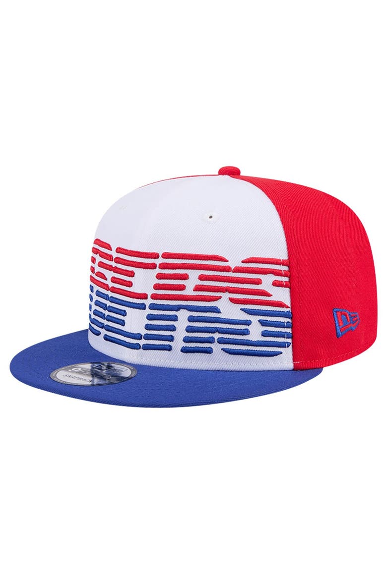 Men's New Era White/Royal Philadelphia 76ers Throwback Gradient Tech Font 9FIFTY Snapback Hat, Alternate, color, White