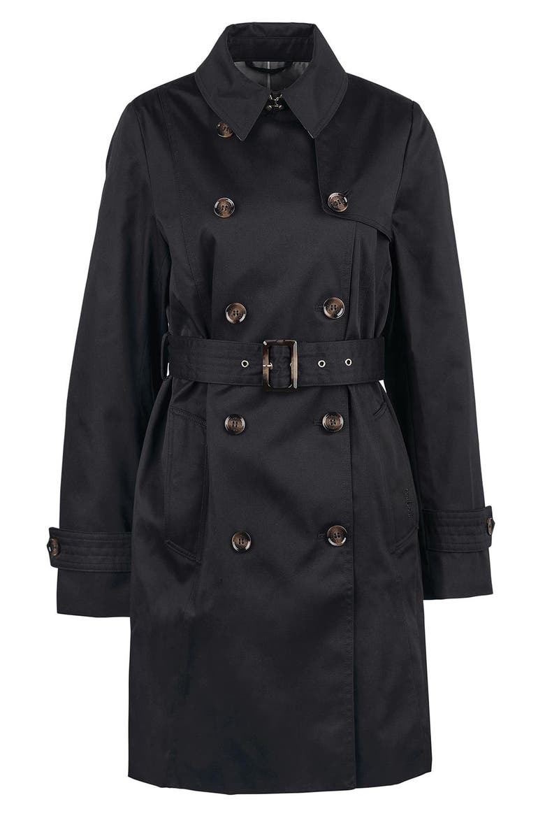 Greta Belted Water Resistant Twill Trench Coat, Alternate, color, BLACK/ANCIENT POPLAR