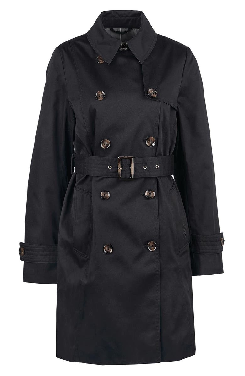 Barbour Greta Belted Water Resistant Twill Trench Coat, Alternate, color, Black/Ancient Poplar