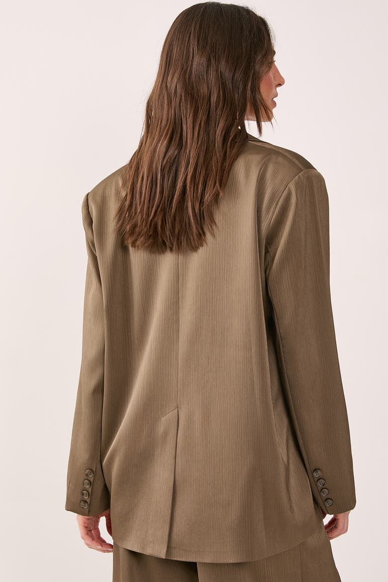 Satin Pleated Oversized Blazer, Alternate, color, Olive