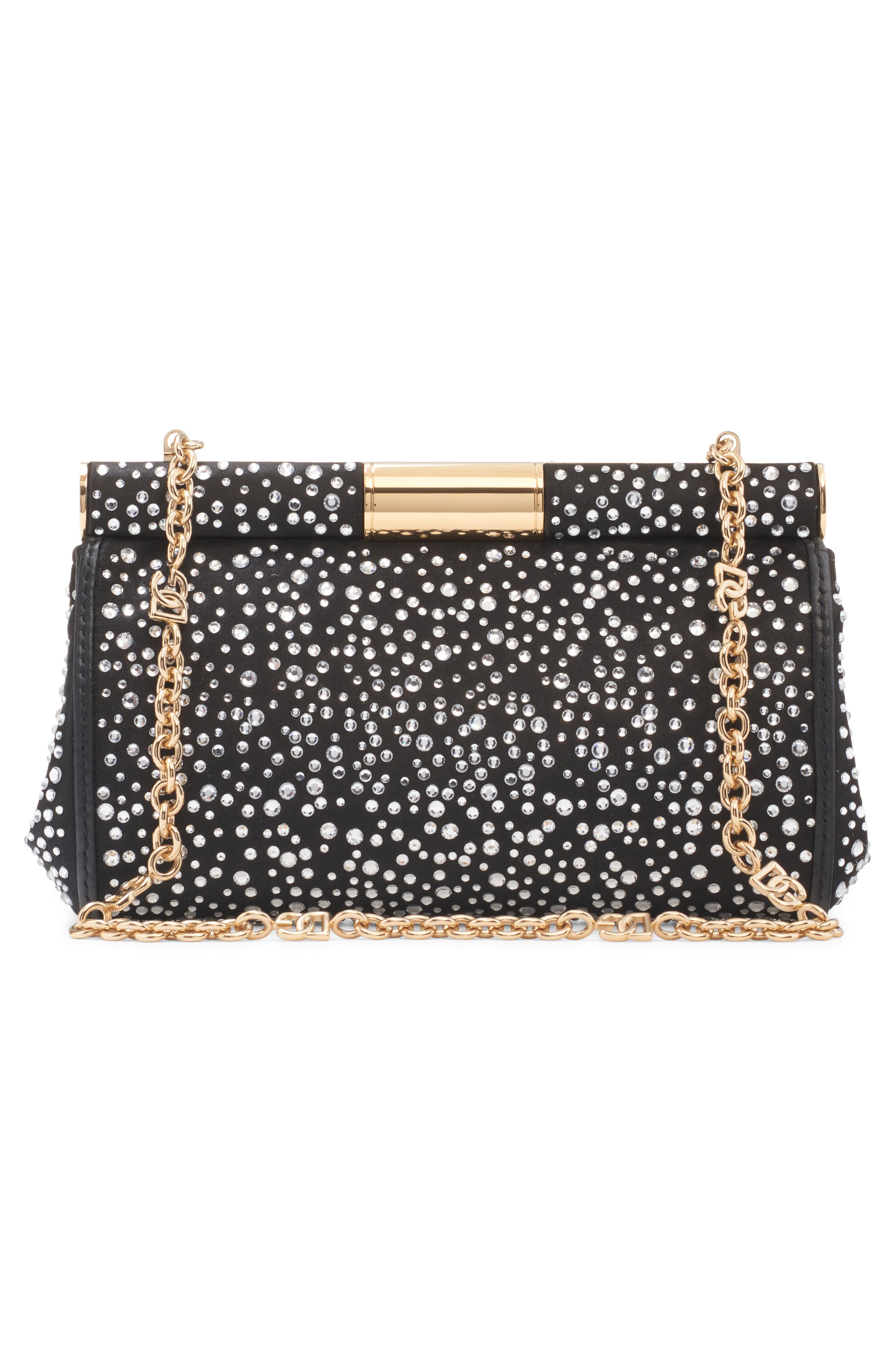 Dolce&Gabbana Marlene Crystal Embellished Satin Shoulder Bag, Alternate, color, Crystal/ Nero