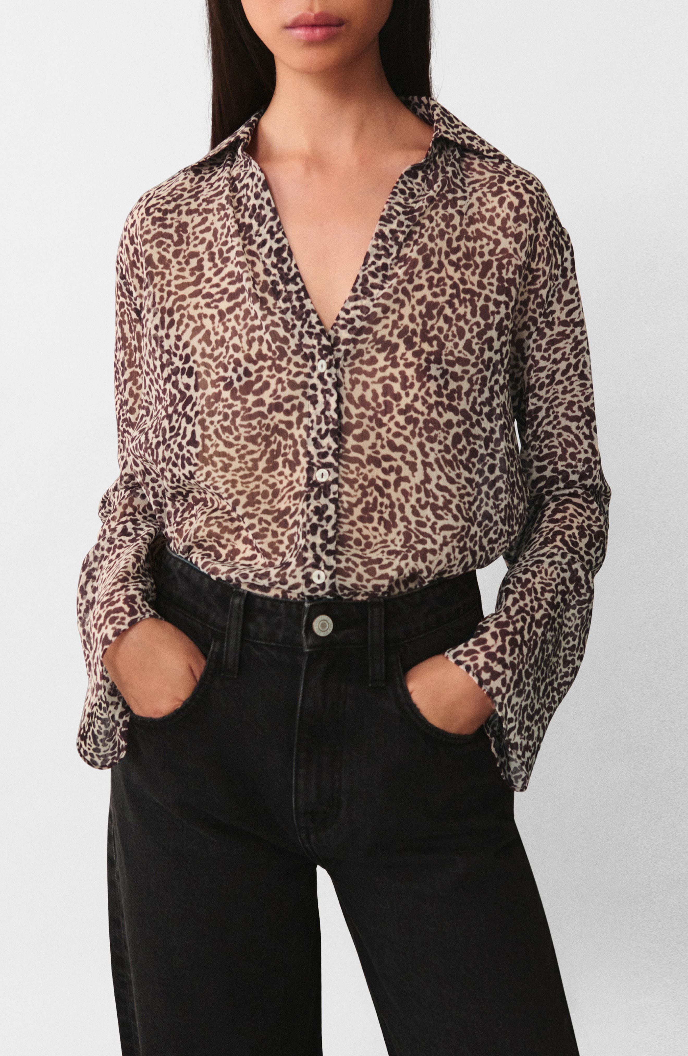 Leopard Print Fluid Button-Up Shirt