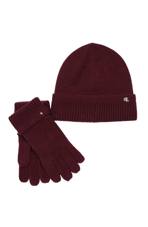 Lauren Ralplh Lauren Racking Stitch Knit Beanie And Glove Giftset In Red