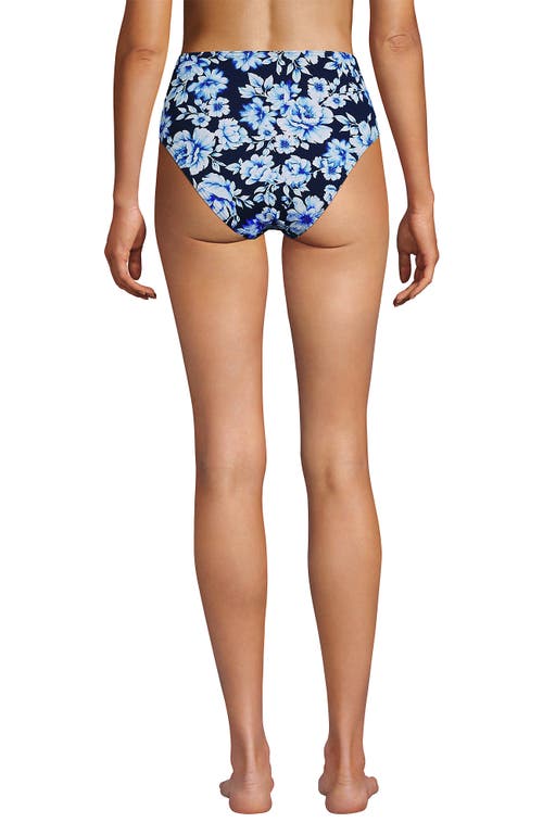 Lands' End Ribbed Smoothing High Waisted Bikini Bottoms In Blue