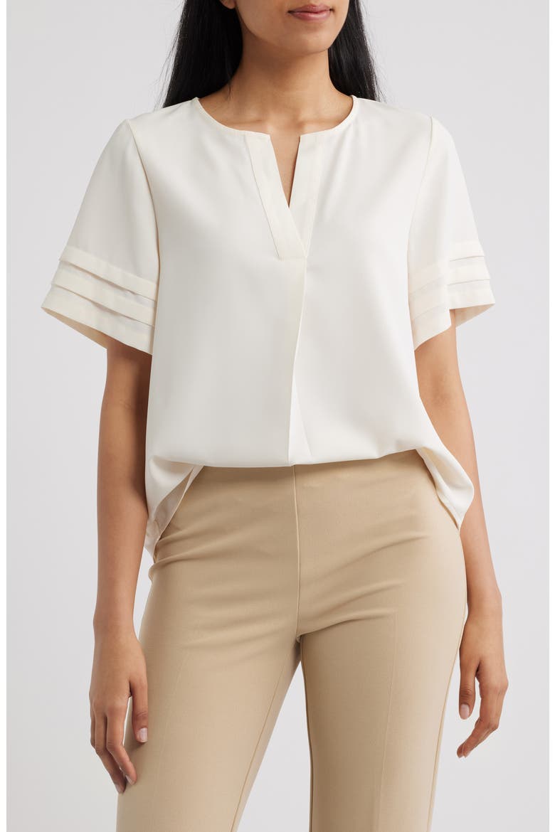 Pleated Split Neck Top, Main, color, WHITE DOVE