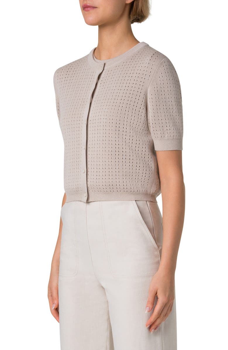 Akris Pointelle Short Sleeve Silk & Cotton Cardigan, Alternate, color, 